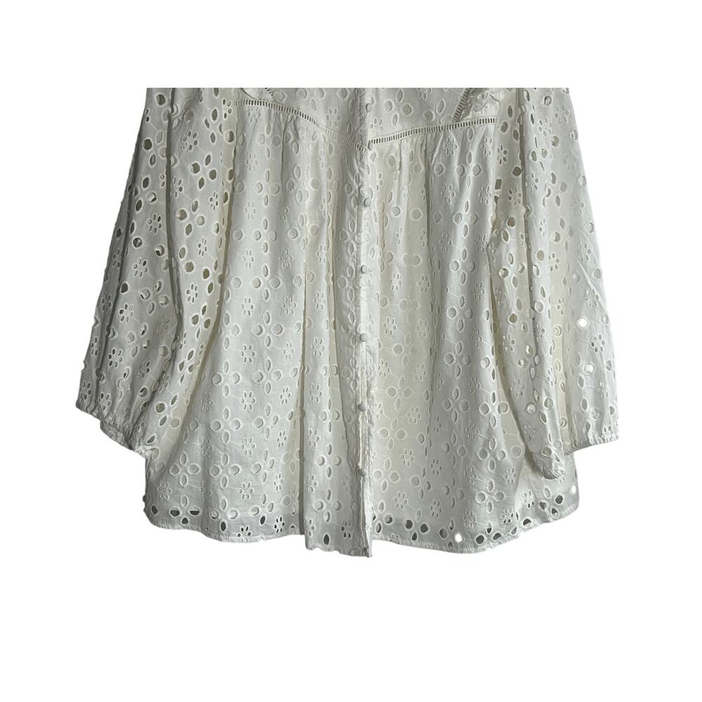 Cece White Eyelet Lace Button Down Blouse Ruffle Trim Scalloped Top Size 2X - Picture 6 of 10